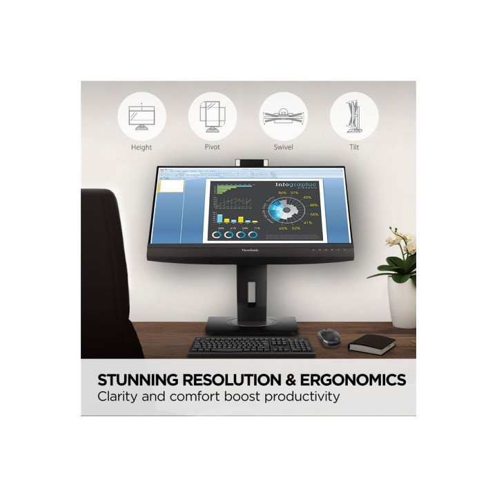 Монитор VIEWSONIC VG2756V-2K, 27" QHD IPS, webcam с LED осветление, USB-C докинг станция с 90W захранване - 2