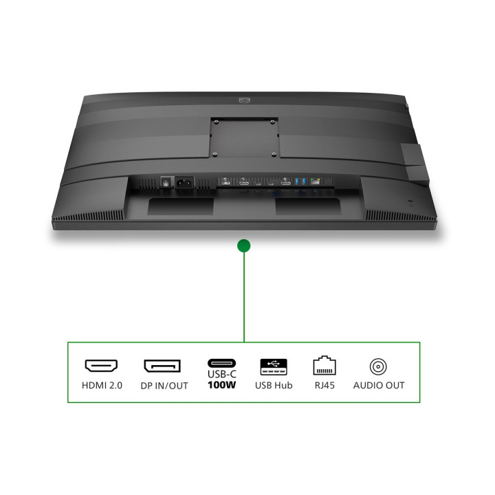 Монитор PHILIPS 27B2G5601/00, 27" QHD IPS 2560x1440 100Hz, докинг USB-C с до 96W захранване, Ethernet - 5