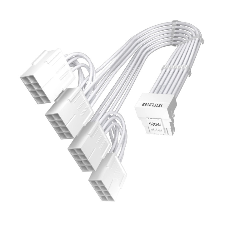 Удължителен кабел 1stPlayer Custom Sleeved Modding Cable White, 4 x PCIe 8-pin to 12VHPWR - FM4-B-WH