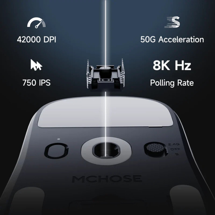 Безжична геймърска мишка MCHOSE A7 V2, Dual 8K Hz, PAW3950 TI сензор, Omron механични суичове, 42000 DPI - HW-A7V2-5 - 14