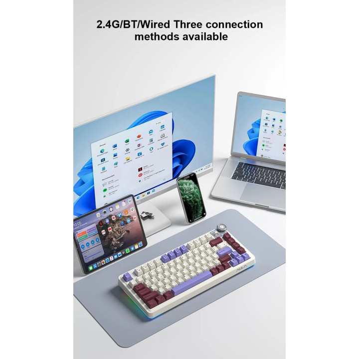 Bluetooth механична геймърска клавиатура Aula AU75, 75% Layout, Bloomfield Linear Switch, Бежова - AU75-BS-BEIGE - 2