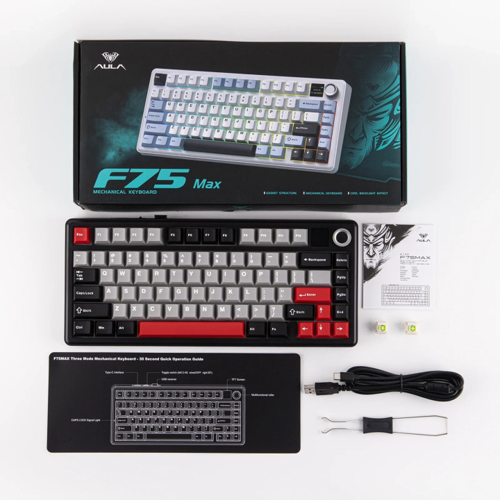 Bluetooth механична геймърска клавиатура Aula F75 MAX, 75%, Reaper Switch Linear, 80 клавиша, RGB подсветка - F75MAX-RS-BR - 15