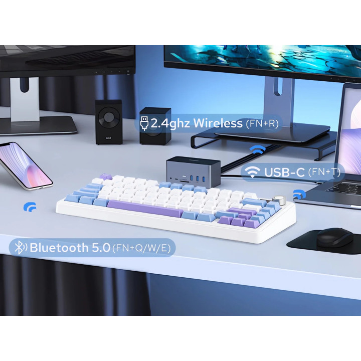 Bluetooth механична геймърска клавиатура Aula F75 MAX, 75%, Reaper Switch Linear, 80 клавиша, RGB подсветка - F75MAX-RS-BR - 19