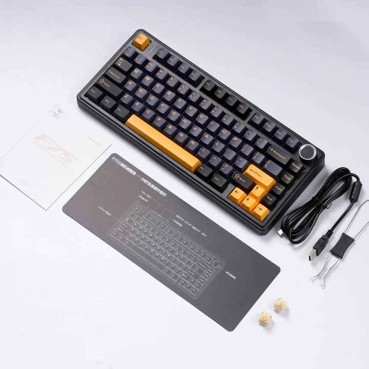 Bluetooth механична геймърска клавиатура Aula F75 Thunder Black, 75%, Reaper Switch Linear, RGB подсветка - F75-THUNDER-RS-BK - 