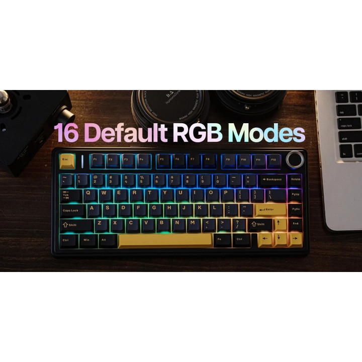 Bluetooth механична геймърска клавиатура Aula F75 Thunder Black, 75%, Reaper Switch Linear, RGB подсветка - F75-THUNDER-RS-BK - 