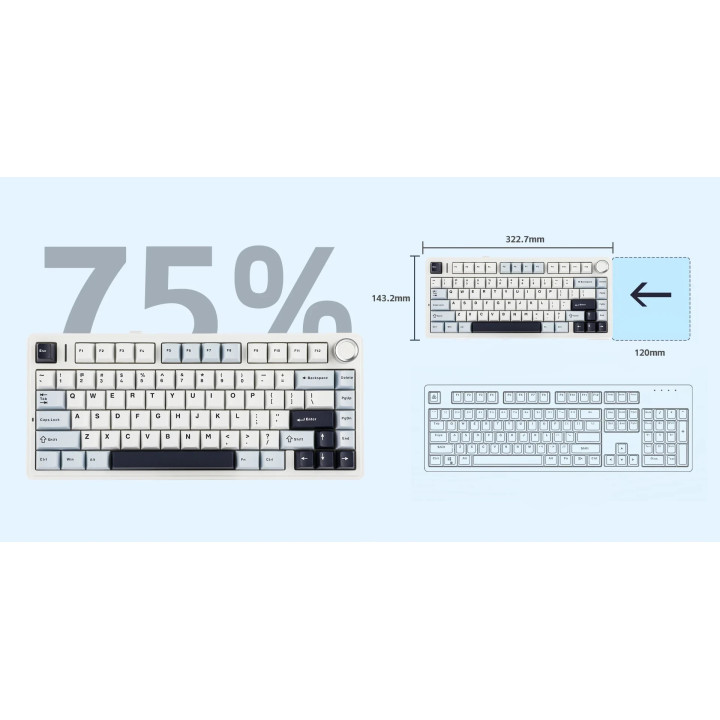 Bluetooth механична геймърска клавиатура Aula F75 Thunder Black, 75%, Reaper Switch Linear, RGB подсветка - F75-THUNDER-RS-BK - 