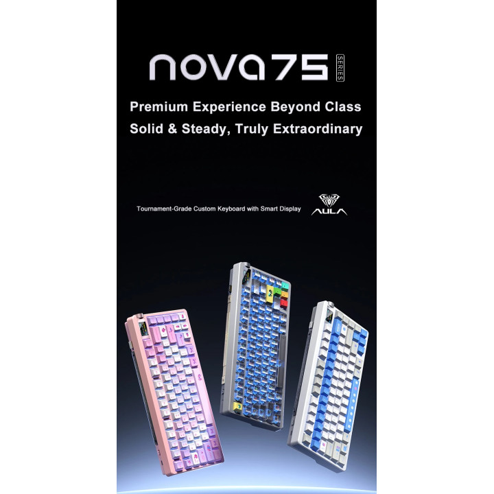 Bluetooth механична геймърска клавиатура Aula NOVA 75, Star Vector Linear Switch, 87 клавиша, RGB подсветка, алуминиева основа -