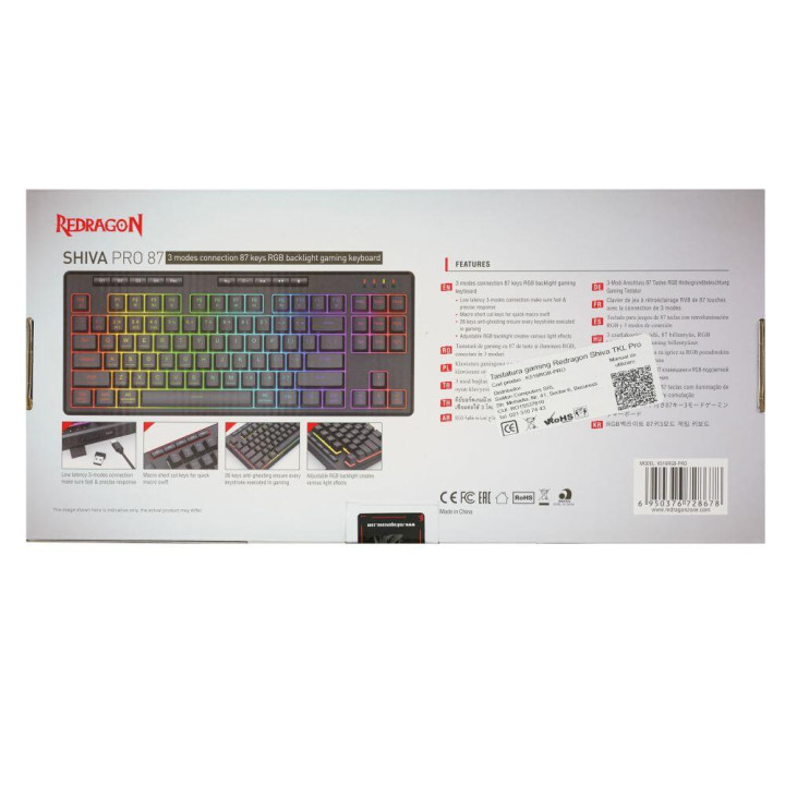 Bluetooth механична геймърска клавиатура Redragon Shiva TKL Pro K516RGB-PRO, RGB осветление - 8