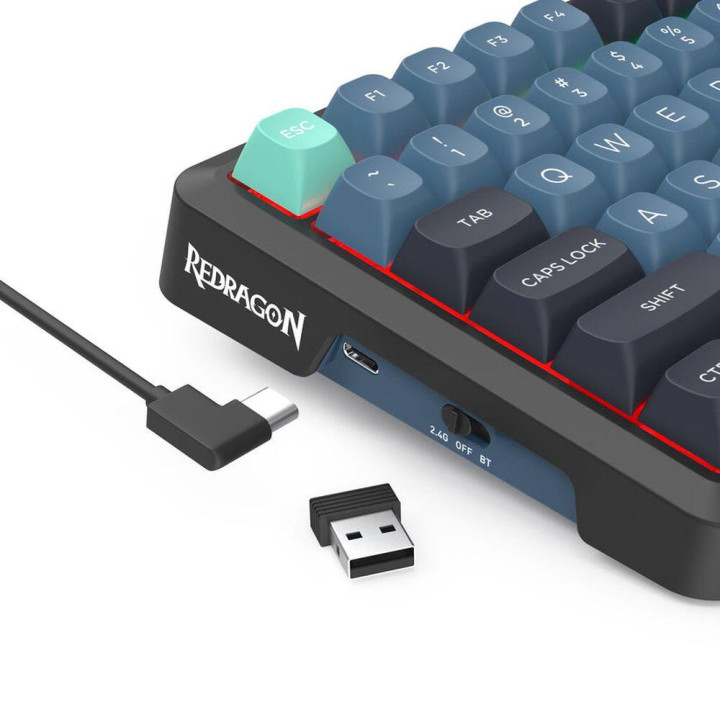 Bluetooth механична геймърска клавиатура Redragon Behemoth Pro K724GBG-RGB-PRO, RGB осветление, Redragon Mambo L линейни превклю