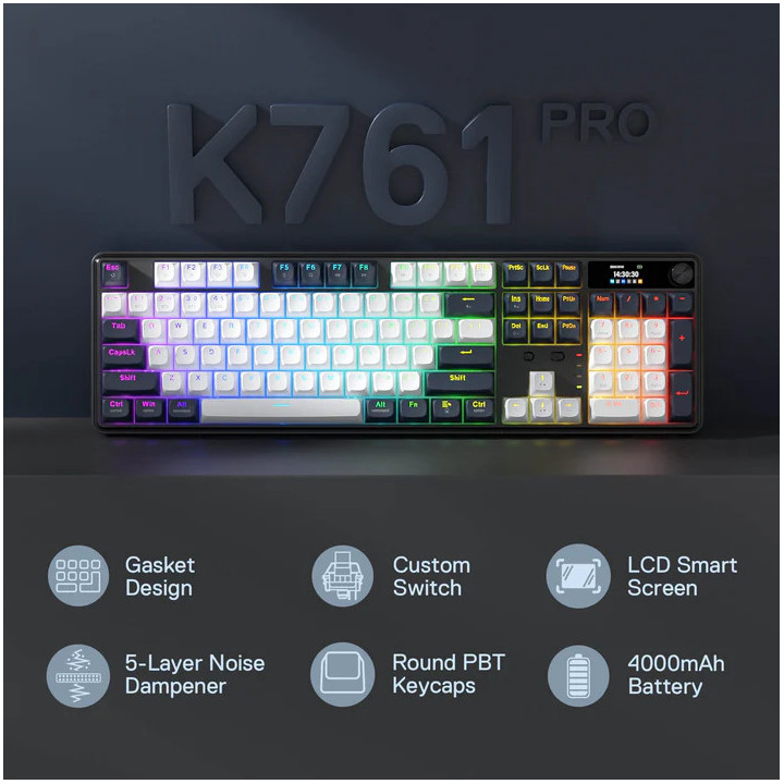 Bluetooth механична геймърска клавиатура Redragon Wyvern K761WB-RGB-PRO, RGB подсветка, Numpad, 3000mAh батерия - 3