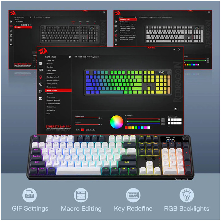 Bluetooth механична геймърска клавиатура Redragon Wyvern K761WB-RGB-PRO, RGB подсветка, Numpad, 3000mAh батерия - 5
