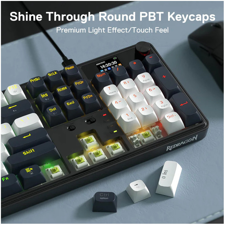 Bluetooth механична геймърска клавиатура Redragon Wyvern K761WB-RGB-PRO, RGB подсветка, Numpad, 3000mAh батерия - 7