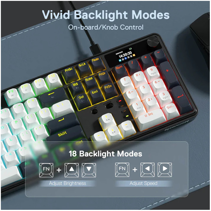 Bluetooth механична геймърска клавиатура Redragon Wyvern K761WB-RGB-PRO, RGB подсветка, Numpad, 3000mAh батерия - 8
