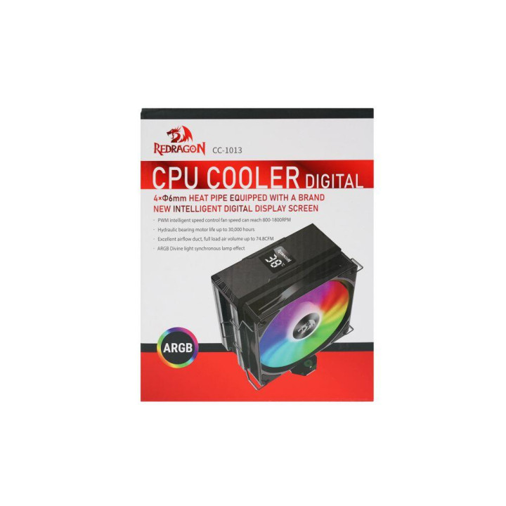 Охладител за процесор Redragon CC-1013, 120 мм aRGB вентилатор, Intel LGA 1700/1200/115X, AMD AM4/AM5, вграден температурен дисп