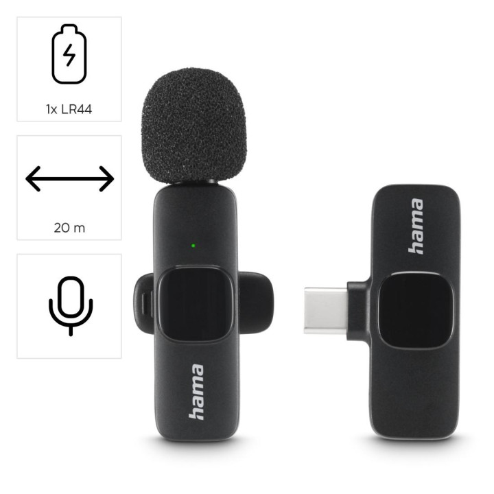 Безжичен микрофон HAMA Smart Wireless, Кондензаторен, USB Type-C, Омнидиректен - HAMA-04680 - 10