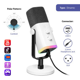 Настолен динамичен микрофон FIFINE AM8, USB Type-C/XLR, RGB - FIFINE-AM8W - 1
