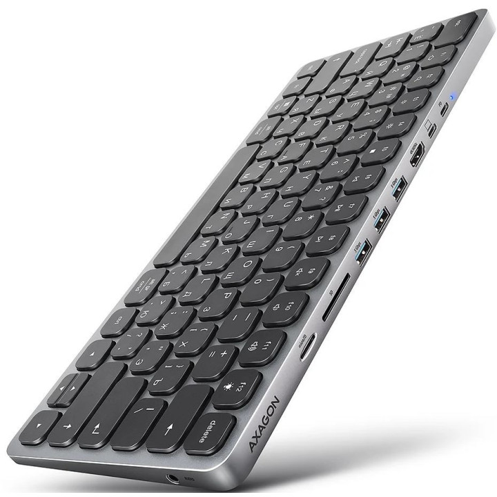 Клавиатура нископрофилна AXAGON HMC-KB-CRL, USB-C 5Gbps, 9-в-1 хъб, HDMI, USB-A портове, PD захранване - 1
