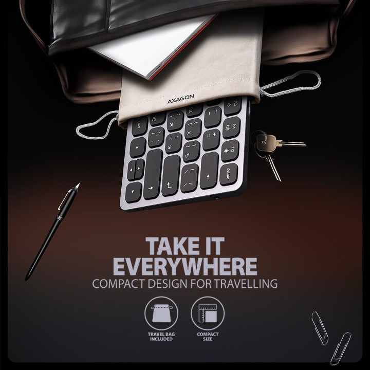 Клавиатура нископрофилна AXAGON HMC-KB-CRL, USB-C 5Gbps, 9-в-1 хъб, HDMI, USB-A портове, PD захранване - 9