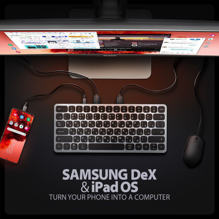 Клавиатура нископрофилна AXAGON HMC-KB-CRL, USB-C 5Gbps, 9-в-1 хъб, HDMI, USB-A портове, PD захранване - 11