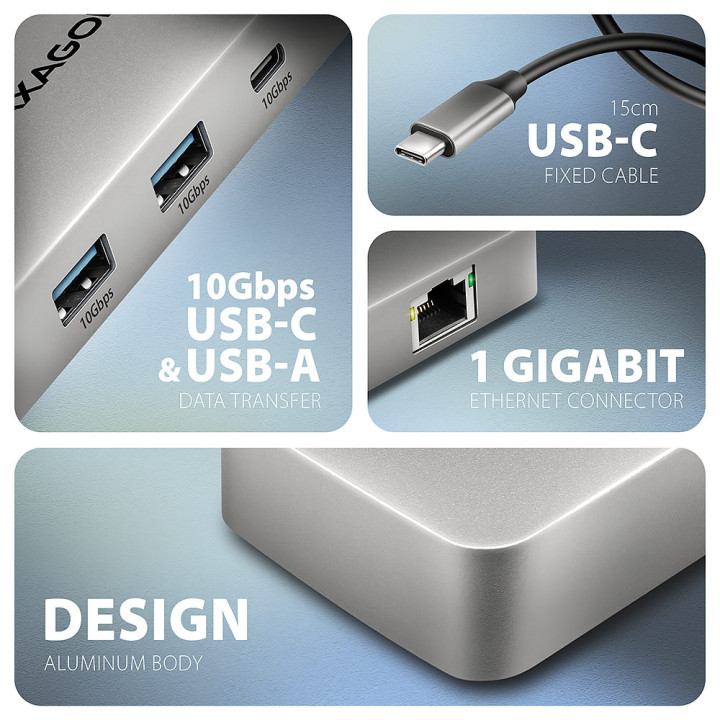 Докинг станция AXAGON HMC-CUB83X2, 10Gbps 7в1 Dual 4K Display - HMC-CUB83X2 - 3