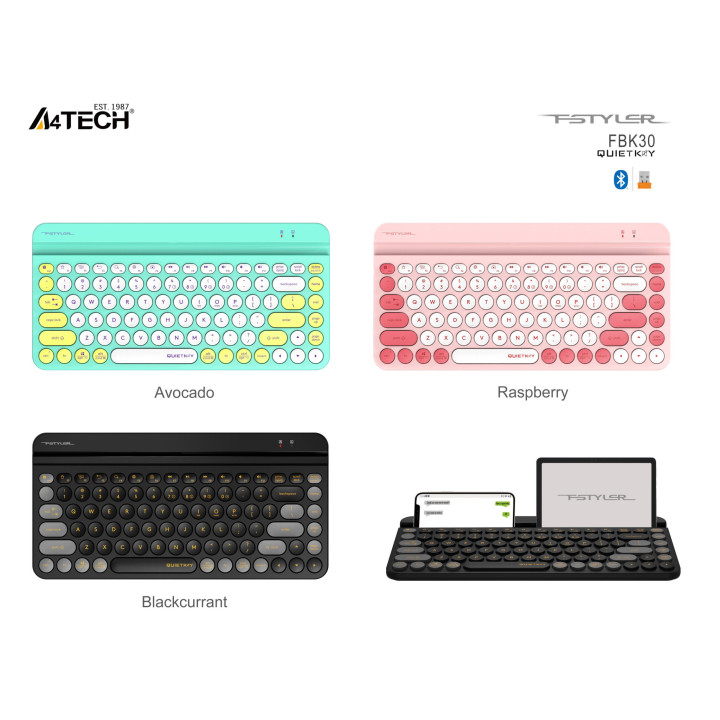Bluetooth/Безжична клавиатура A4tech Fstyler FBK30, Bluetooth/2.4G, Кирилизирана - FBK30-AVOCADO - 6