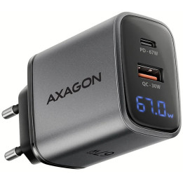 Зарядно AXAGON ACU-PQ67D, 67W USB-C PD3.0 & QC4+2xОUTPUTS LCD дисплей - 1