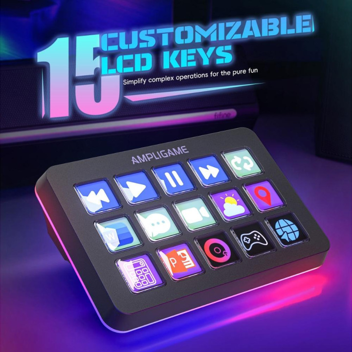 Контролер FIFINE D6, 15 персонализирани LCD клавиша, USB 2.0, 118 x 84 x 25 mm - D6_Fifine - 5