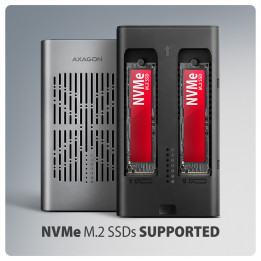 Външна кутия за NVMe SSD AXAGON EEM2-20GD, USB-C 20Gbps двойна M.2 слот с функция клониране - 1