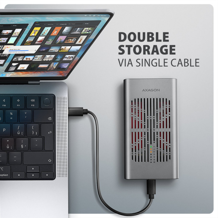 Външна кутия за NVMe SSD AXAGON EEM2-20GD, USB-C 20Gbps двойна M.2 слот с функция клониране - 5
