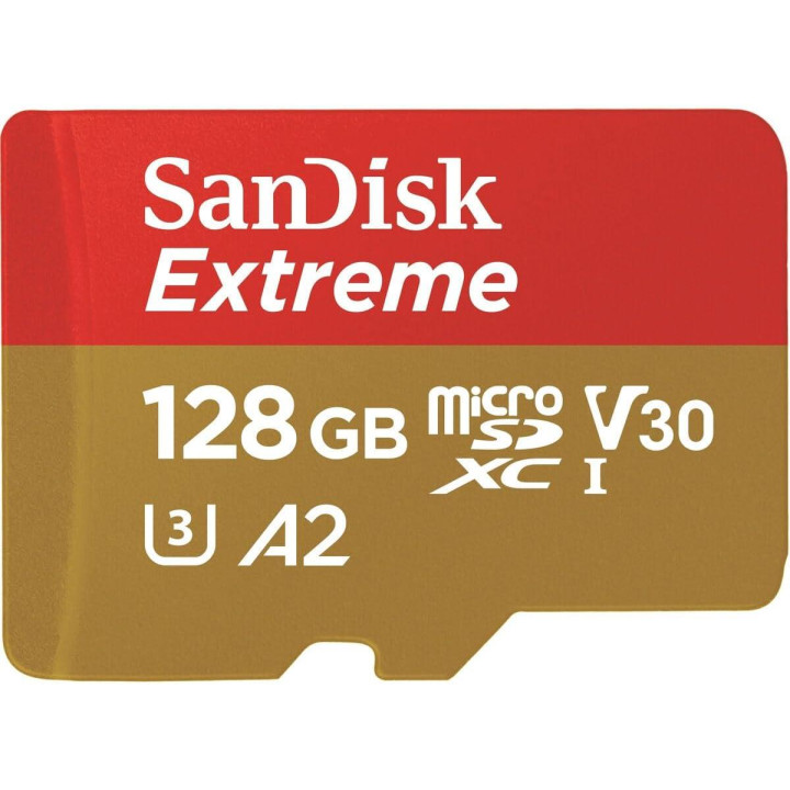 SD карта SanDisk Extreme, 128GB microSDXC Class 10 U3 V30 A2 - SDSQXAA-128G-GN6AA - 1
