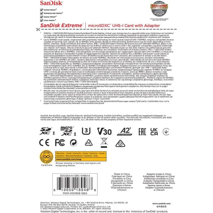 SD карта SanDisk Extreme, 128GB microSDXC Class 10 U3 V30 A2 - SDSQXAA-128G-GN6AA - 5