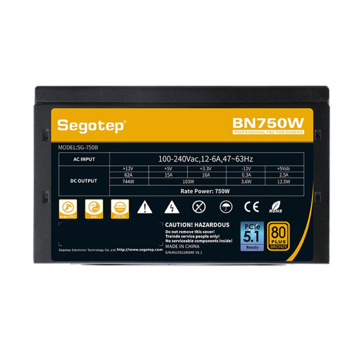 Захранване Segotep BN750W V2, 750W 80PLUS Bronze PCIe 5.1 - BN750W-V2 - 5