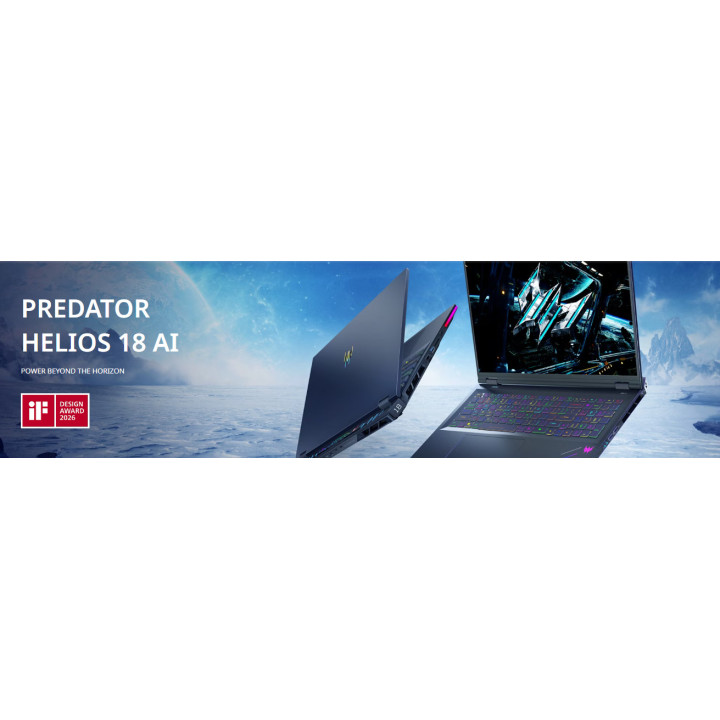Лаптоп Acer Predator Helios 18 AI PH18-I71-96L6, 18.0", UHD+, Intel Core Ultra 9 290HX Plus, NVIDIA RTX 5090 24GB GDDR7 DLSS 4, 