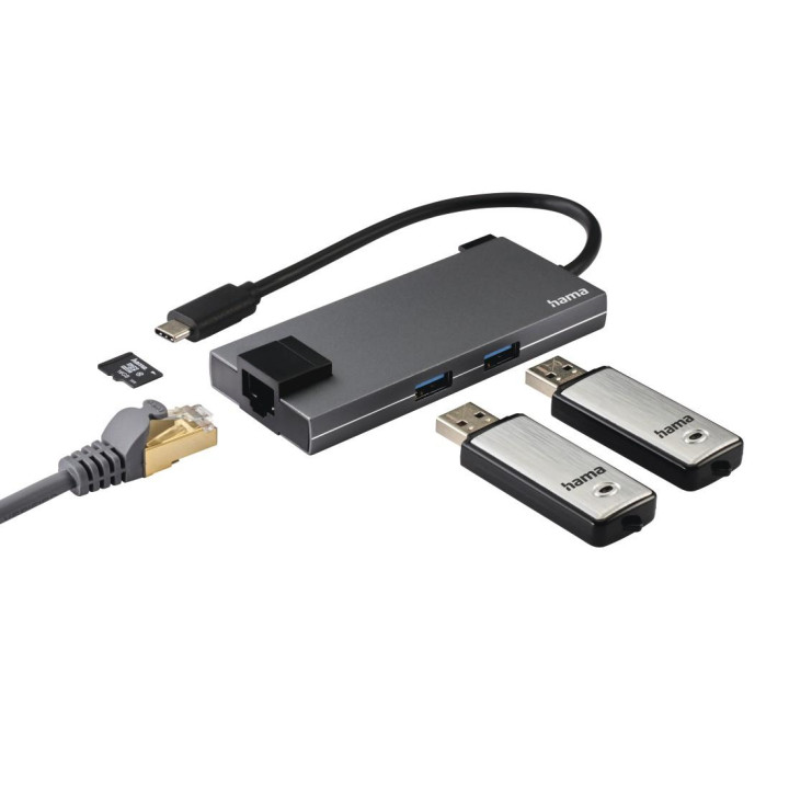 Докинг станция HAMA, 5-портов (2x USB-A, 1x USB-C, 1x HDMI, 1x LAN), USB 3.2 Gen 1, Сив - HAMA-200109 - 2