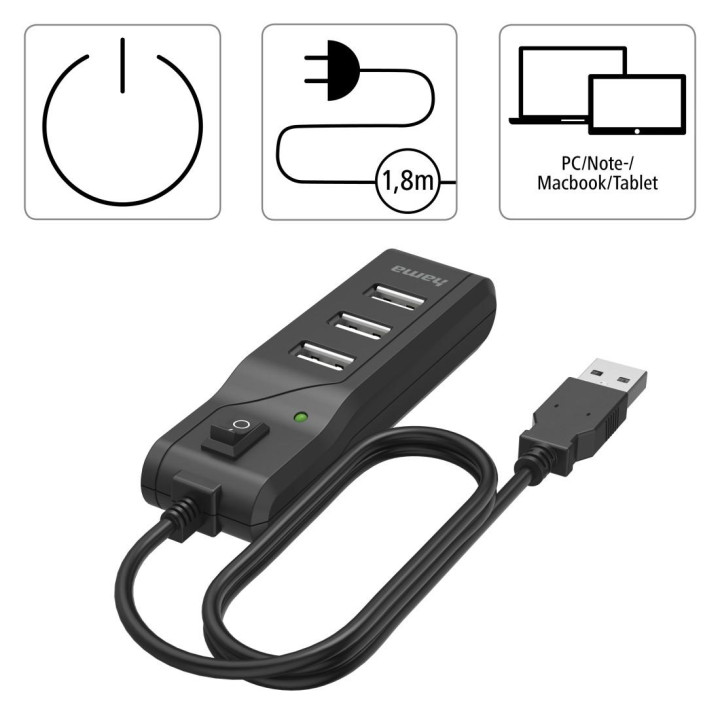 USB хъб HAMA, 4 портова USB 2.0 - HAMA-200118 - 4