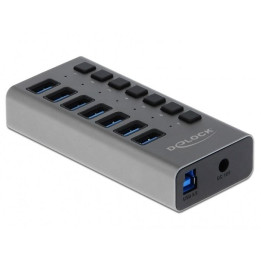 USB-A хъб DeLock, 7 портов USB 3.0, 1м кабел, 220V захранване - DELOCK-63669 - 1