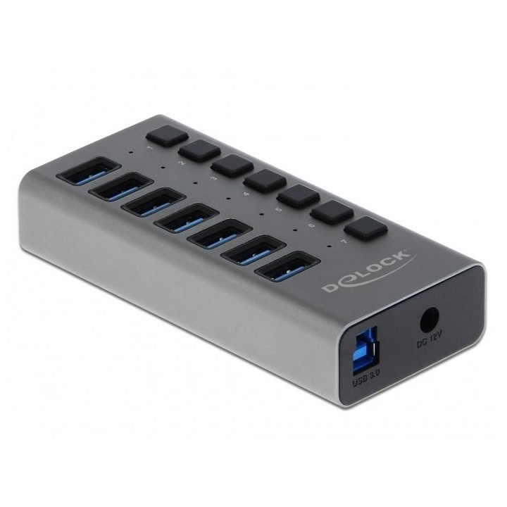 USB-A хъб DeLock, 7 портов USB 3.0, 1м кабел, 220V захранване - DELOCK-63669 - 1
