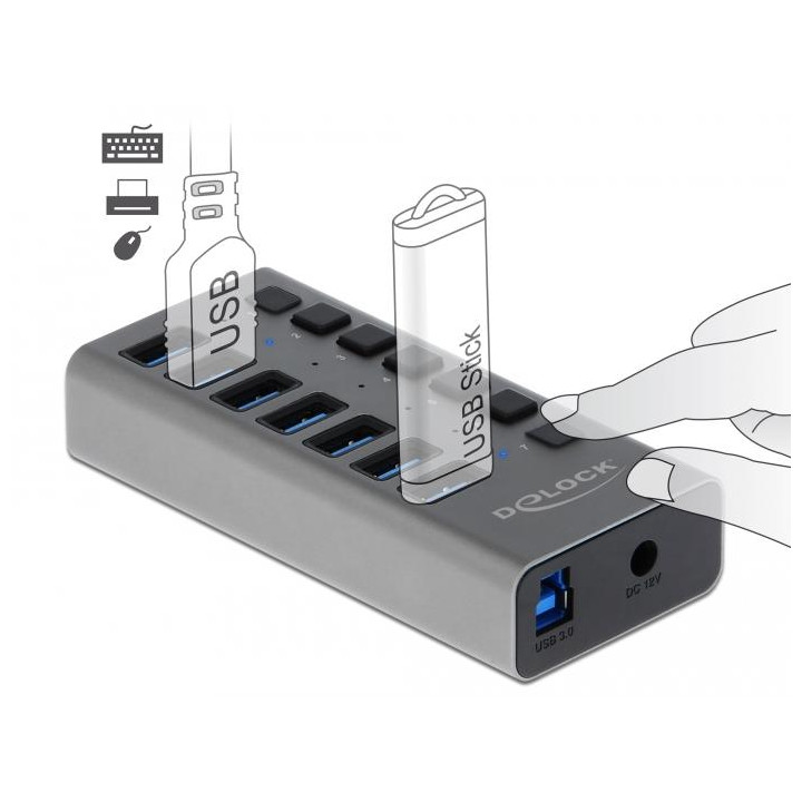 USB-A хъб DeLock, 7 портов USB 3.0, 1м кабел, 220V захранване - DELOCK-63669 - 2