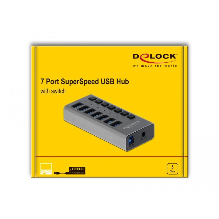 USB-A хъб DeLock, 7 портов USB 3.0, 1м кабел, 220V захранване - DELOCK-63669 - 4