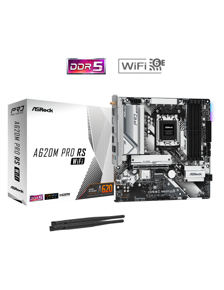 Дънна платка AsRock A620M Pro RS WiFi, AM5, mATX, 4xDDR5