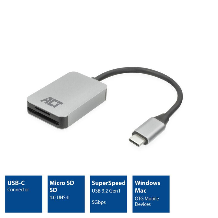 SD карта четец ACT AC7056, USB-C, SD/SDXC/microSD - EWENT-ACT-AC7056 - 2