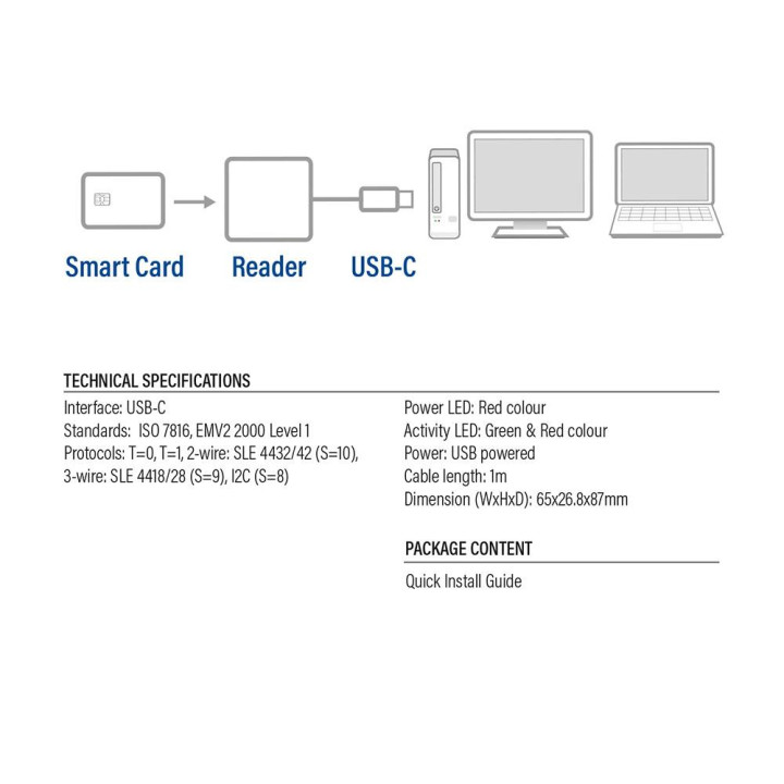 Четец на смарт карти ACT AC6020, USB-C, Външен, 60 MB/s, eID / Smart Card - EWENT-ACT-READER-AC6020 - 4