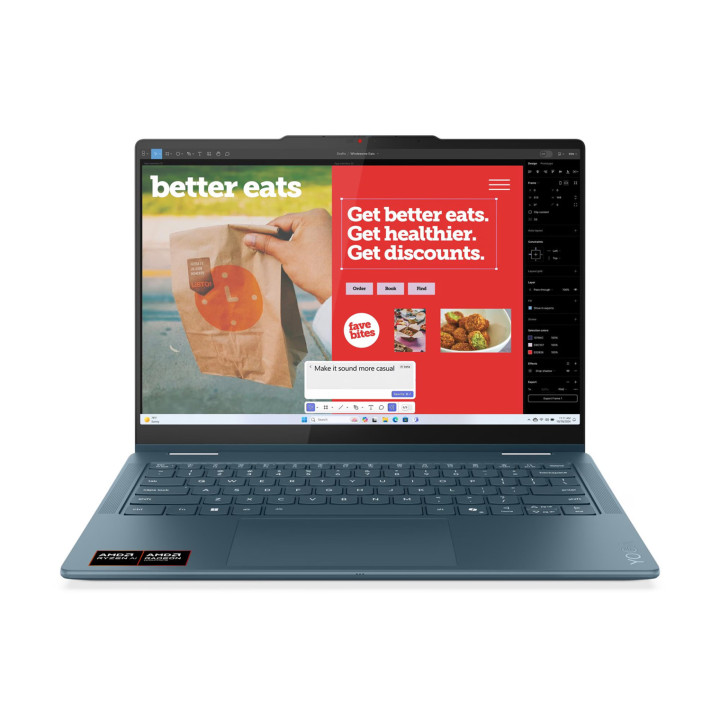 Лаптоп Lenovo Yoga 7 2-in-1 14AKP10, 14" 2.8K OLED 120Hz, AMD Ryzen AI 7 350, 24GB LPDDR5X, 1TB SSD, Windows 11 Home - 83JR0011B