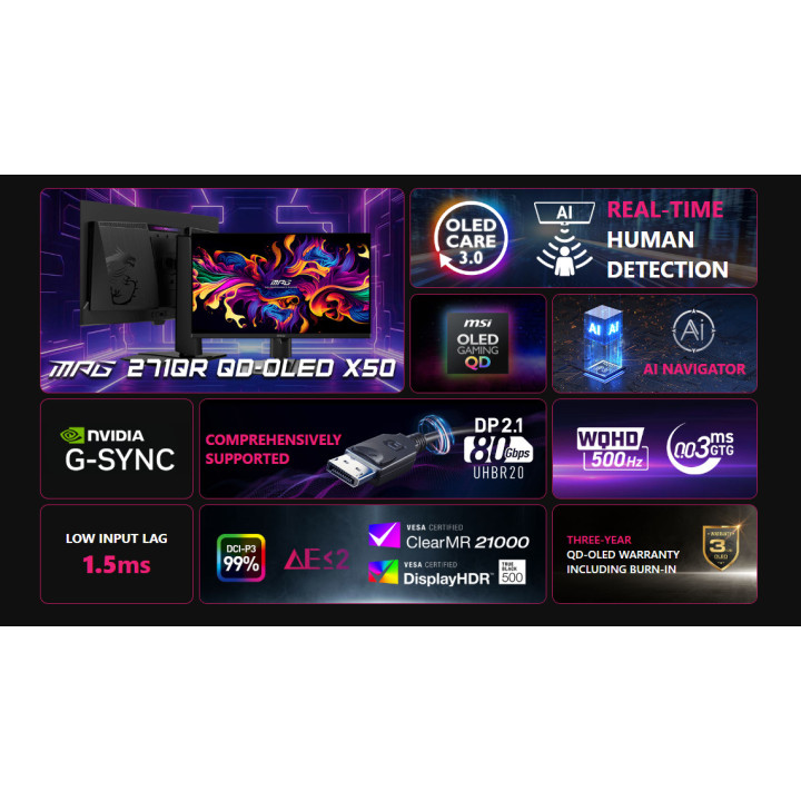 Монитор MSI MPG 271QR QD-OLED X50, 26.5" WQHD QD-OLED 500Hz - 4