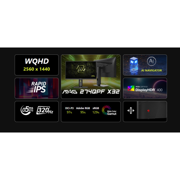 Монитор MSI MAG 274QPF X32, 27" WQHD 320Hz IPS - 9S6-3CE49H-077 - 3