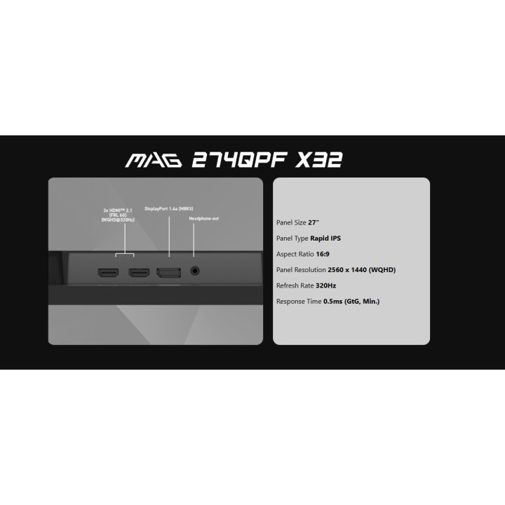 Монитор MSI MAG 274QPF X32, 27" WQHD 320Hz IPS - 9S6-3CE49H-077 - 8