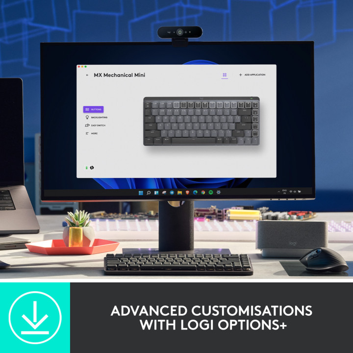 Bluetooth механична нископрофилна геймърска клавиатура Logitech MX Mechanical Mini, Graphite, Tactile - 920-010780 - 5