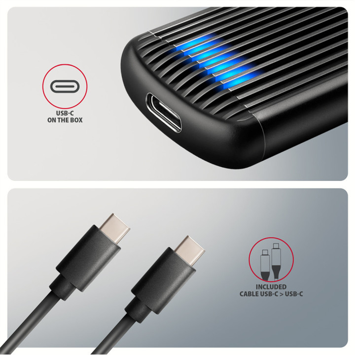 Кутия за външен диск AXAGON EEM2-SC, USB-C 3.2 Gen 2, M.2 NVMe SSD 30-80mm - 6