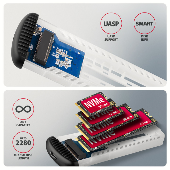 Кутия за външен диск AXAGON EEM2-SC, USB-C 3.2 Gen 2, M.2 NVMe SSD 30-80mm - 9