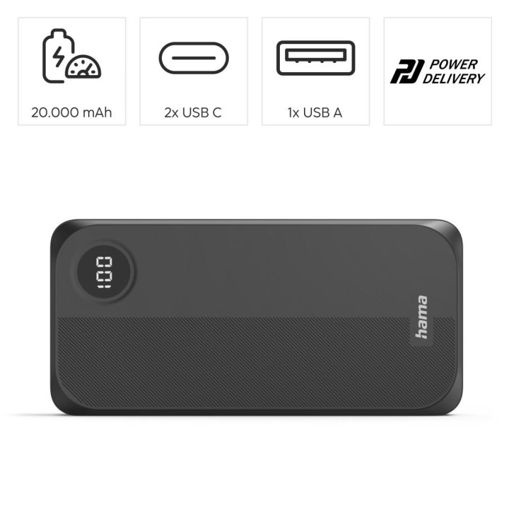 Външна батерия HAMA, 20000 mAh USB-C - HAMA-201755 - 4